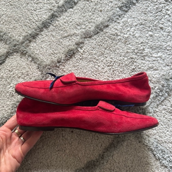 J Crew Manhattan Loafer flats red Suede leather blue Bow Slip on Shoes 6 - Picture 7 of 9